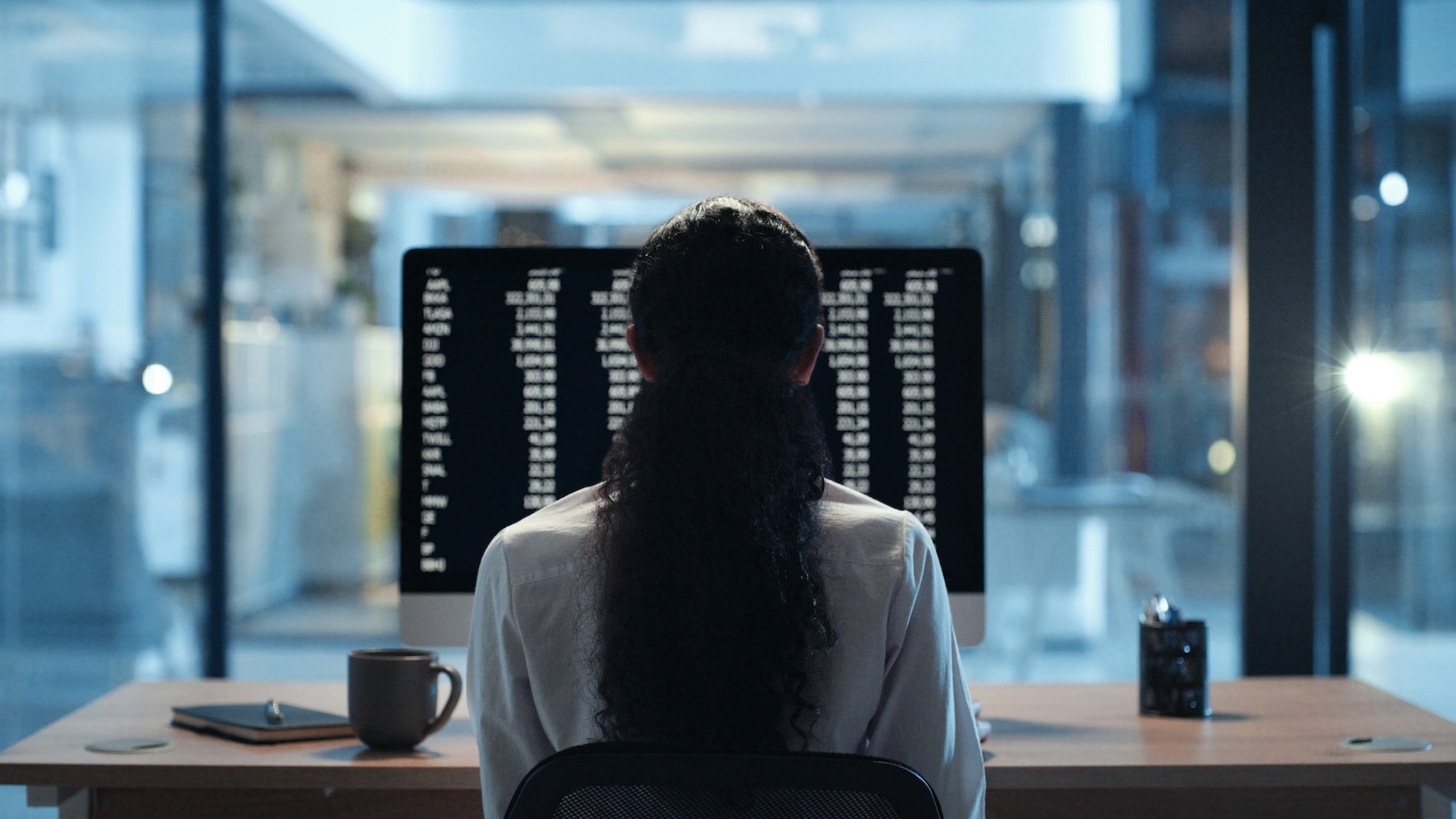 Woman analyzing data